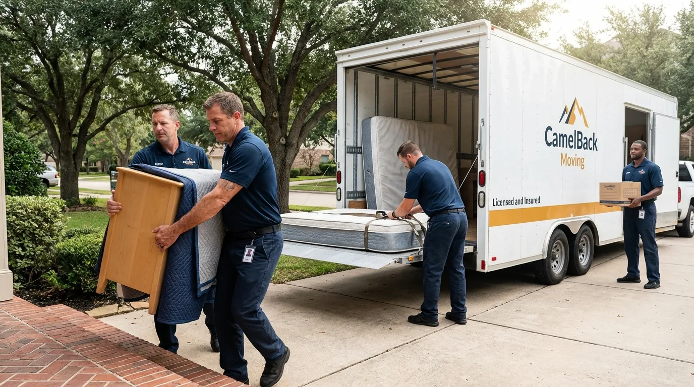 Crew loading residential truck for cross-state move from Armonk, NY