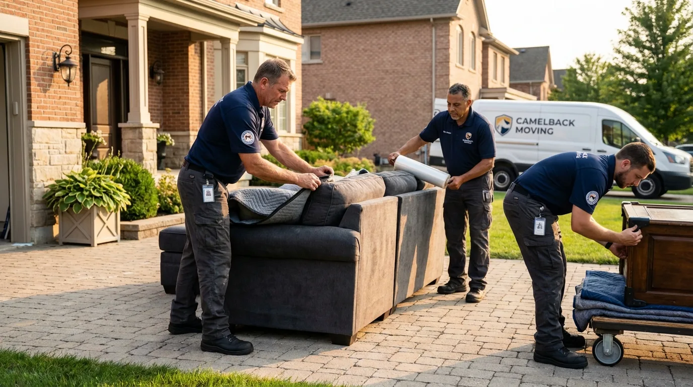 Large estate moving crew wrapping furniture in Armonk, NY